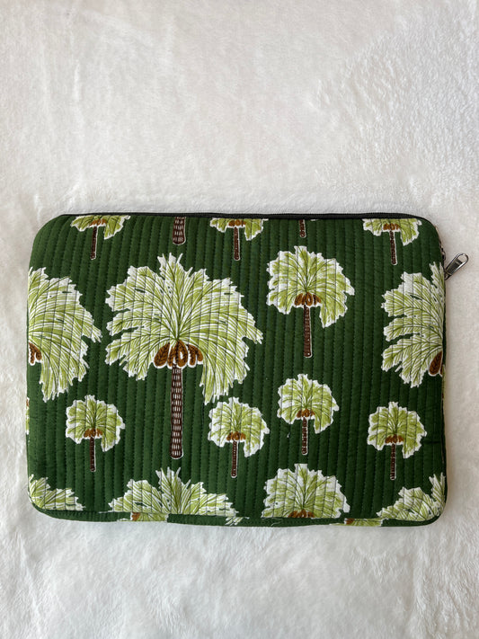 Green palm tree Quilted Laptop Bag