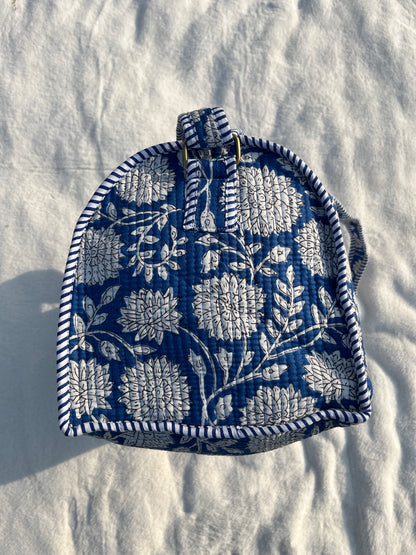 Blue Floral-2 Print Quilted Cotton Duffle Bag – Lightweight Travel Weekender
