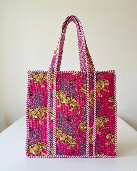 Pink leopard Quilted Mini Tote Bag 14X14