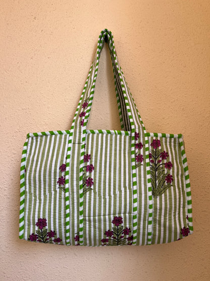 Green flower Quilted Mini Tote Bag 10X12