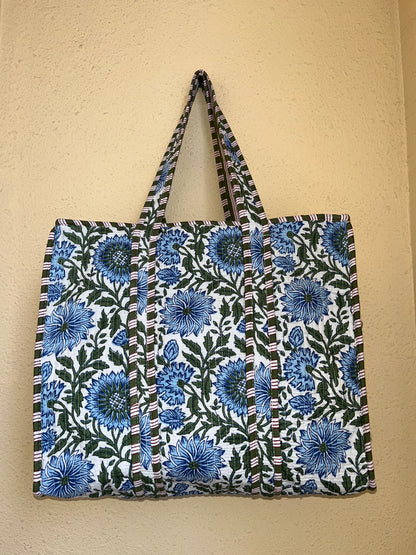 Blue Floral-1 – Tote & 3 Pouch Set