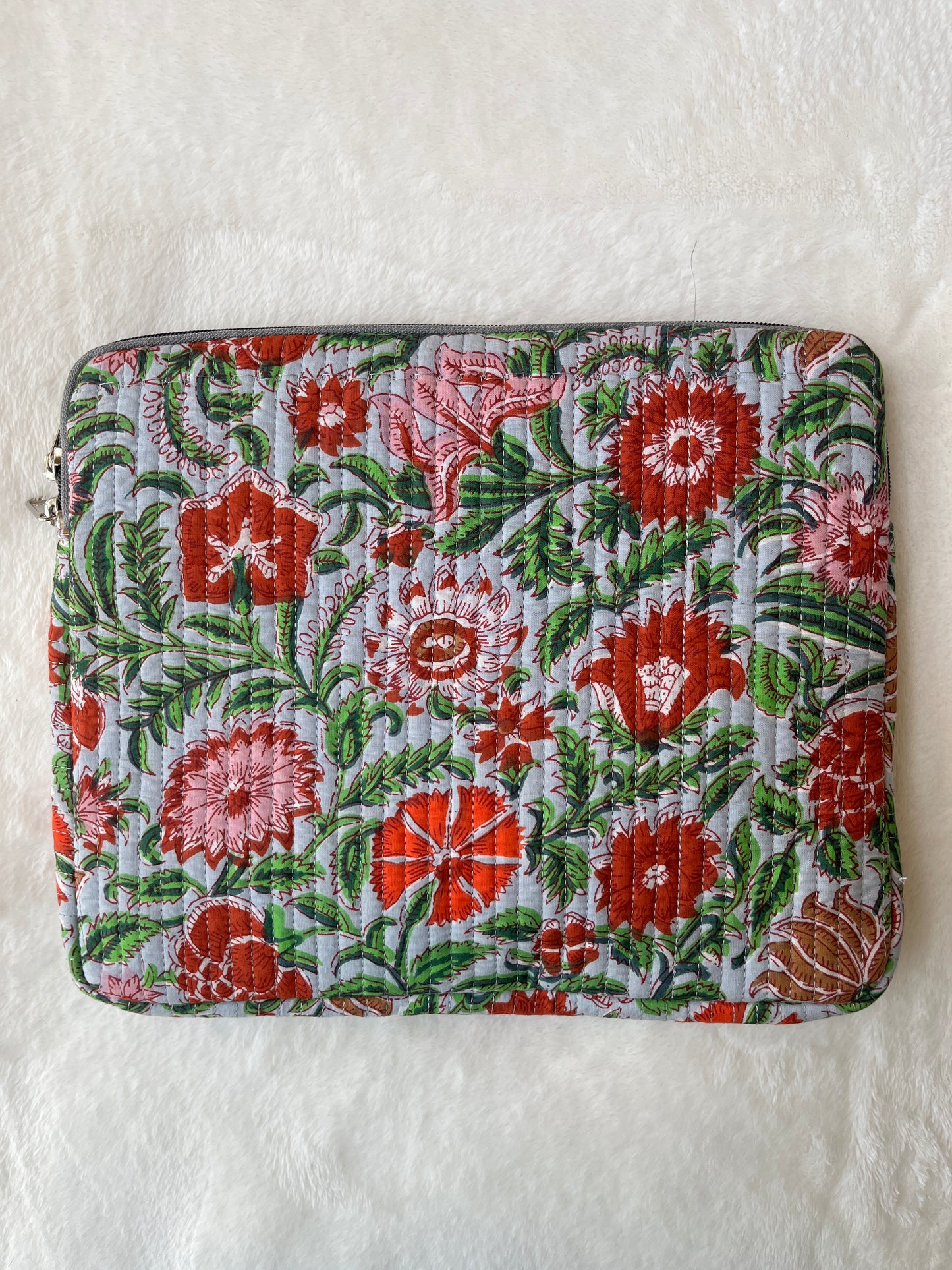 Gray red Floral Quilted iPad Sleeve
