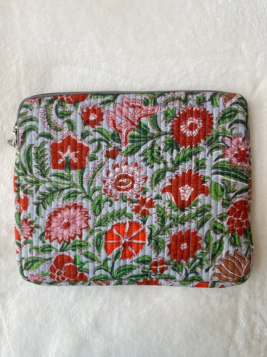 Gray red Floral Quilted iPad Sleeve