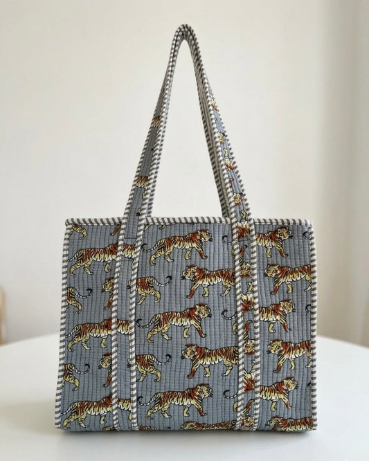 Grey tiger Mini Tote Bag 15X15