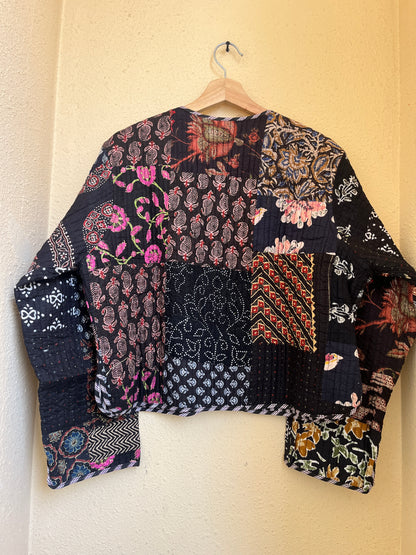 Black – Patchwork Cotton Quilted Reversible Jacket
