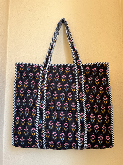 Black Midnight Petal – Wander Tote Bag 18x18