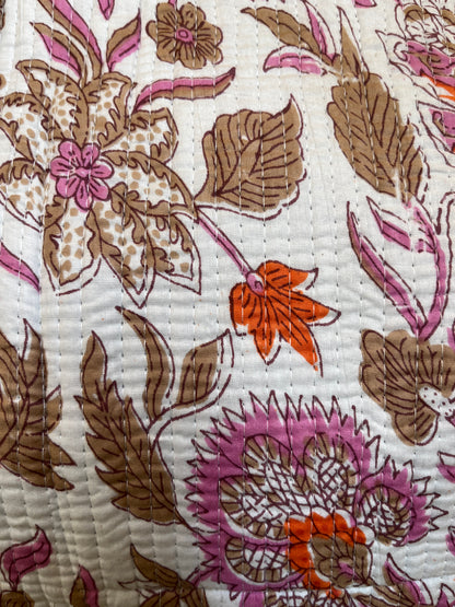 White Floral Quilted Mini Tote Bag 10X12