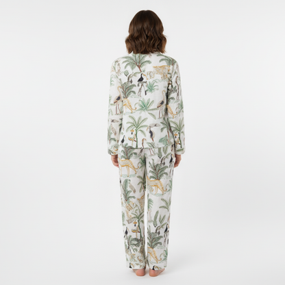 Women's White Safari Print Cotton Night Suit Set – Elegant Two Piece Pajama Set