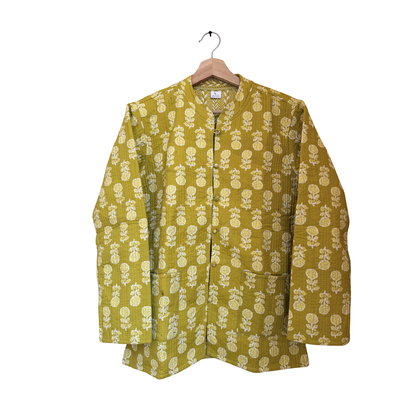 Mustard yellow – Long Cotton Quilted Reversible Jacket