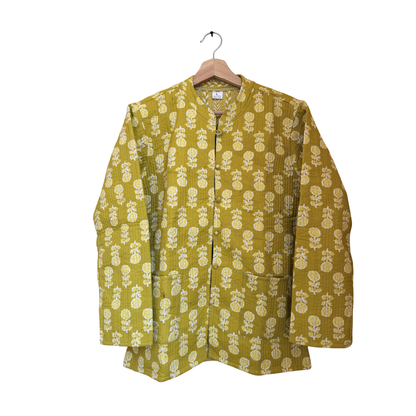 Mustard yellow – Long Cotton Quilted Reversible Jacket