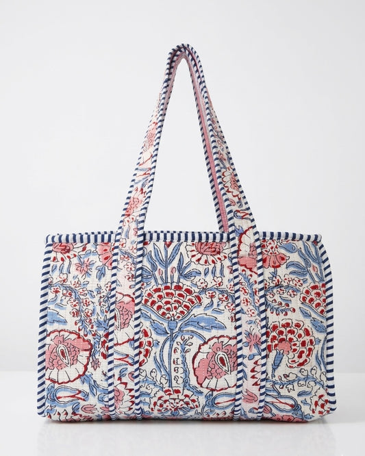 Red floral Quilted Mini Tote Bag 10X12