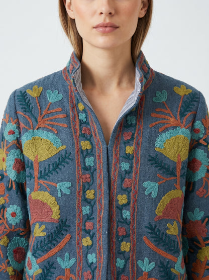 Women's Grey Suzani Reversible Jacket – Artistic Embroidered Statement Jacket
