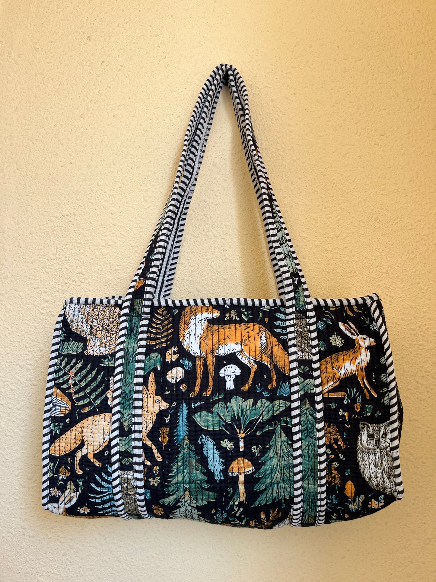 Black Jungle printed Quilted Mini Tote Bag 10X12