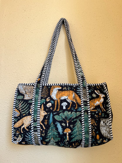 Black Jungle printed Quilted Mini Tote Bag 10X12