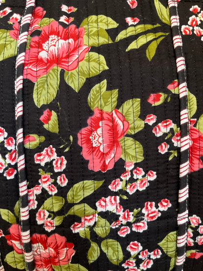 Black Floral Quilted Mini Tote Bag 10X12
