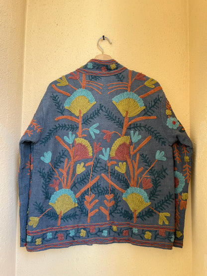 Women's Grey Suzani Reversible Jacket – Artistic Embroidered Statement Jacket