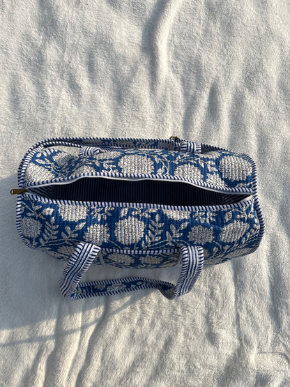 Blue Floral-2 Print Quilted Cotton Duffle Bag – Lightweight Travel Weekender