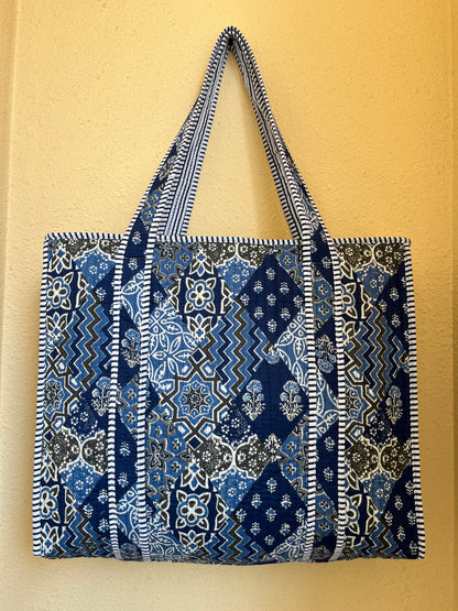Indigo Blue Patch – Wander Tote Bag 18x18
