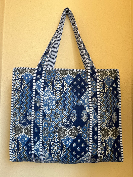 Indigo Blue Patch – Wander Tote Bag 18x18