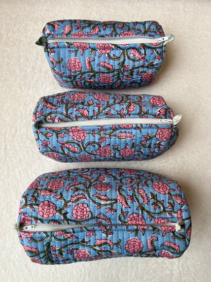 Blue Pink Floral – Utility Pouch Pack of 3