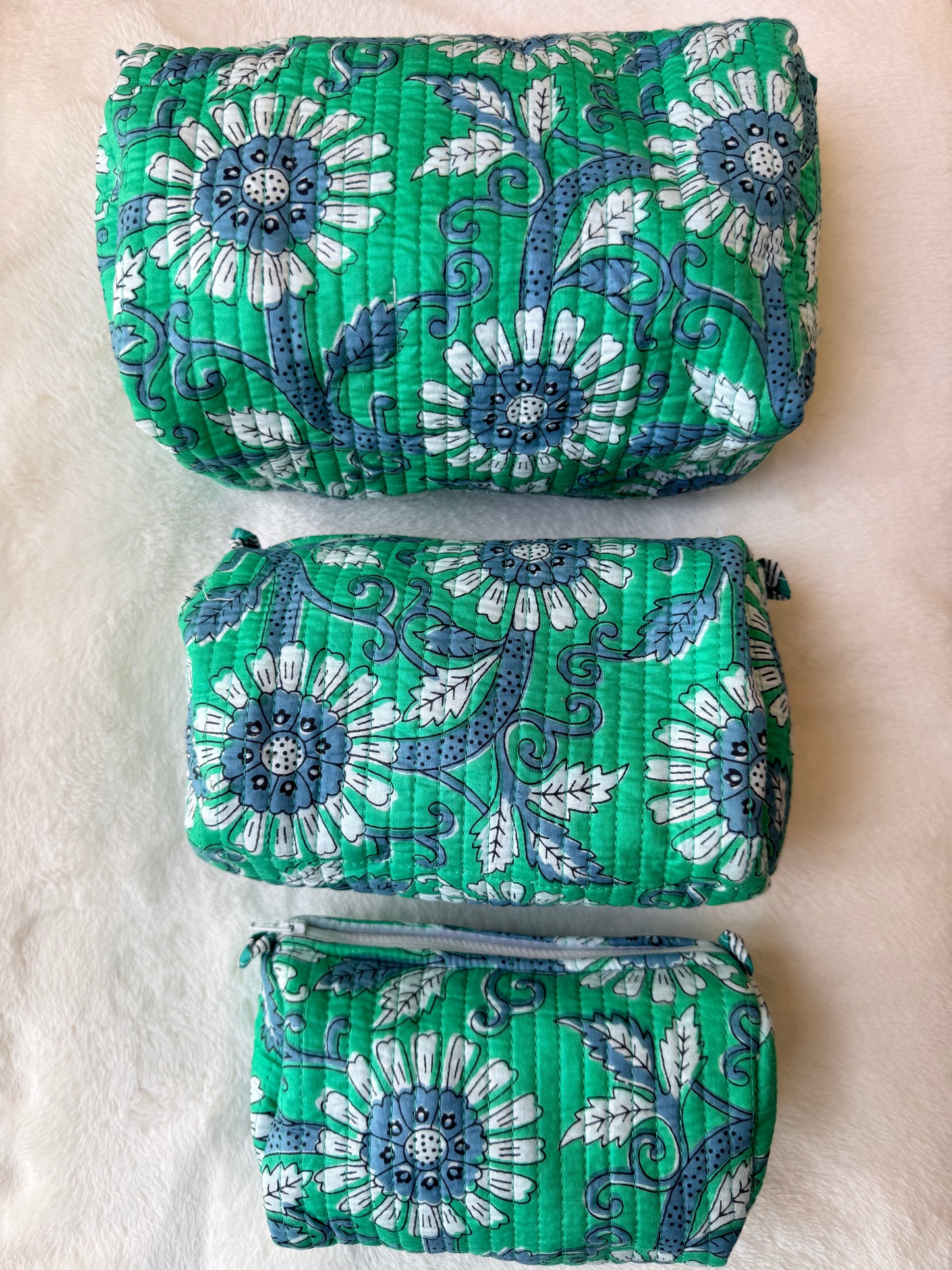 Green White Floral – Utility Pouch Pack of 3