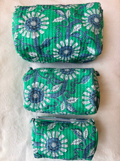 Green White Floral – Utility Pouch Pack of 3