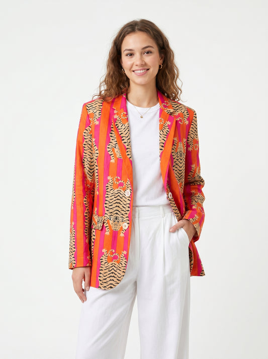 Women’s Tiger Orange Tango Blazer – Bold Statement Tailored Jacket