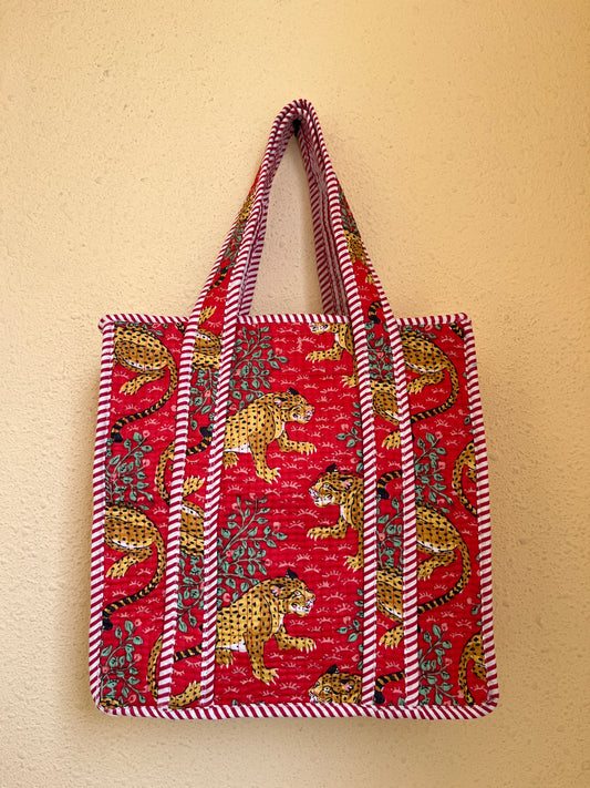 Red leopard – Quilted Mini Tote Bag 12X12