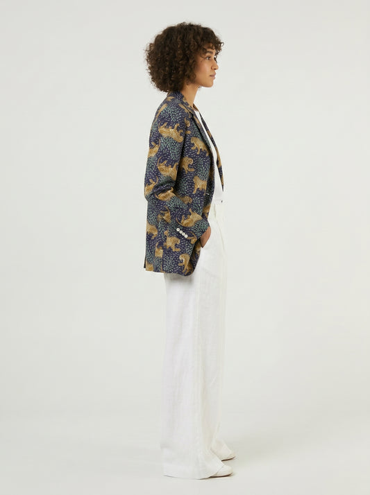 Women’s Navy Blue Leopard Blazer – Bold Statement Tailored Jacket