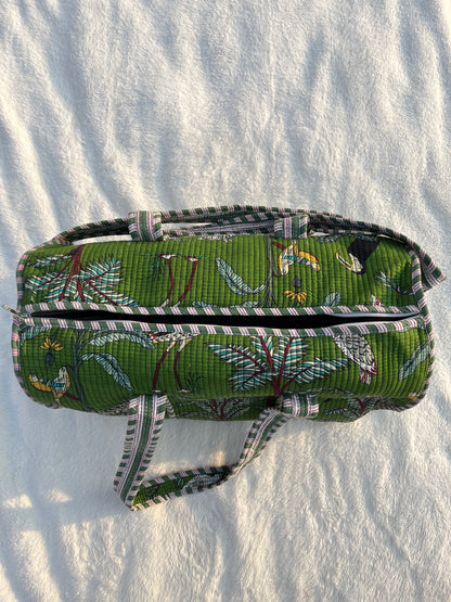 Green Safari Print Quilted Cotton Duffle Bag – Lightweight Travel Weekender