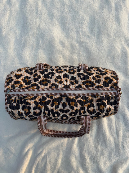 Brown Cheetah print Quilted Cotton Duffle Bag – Lightweight Travel Weekender