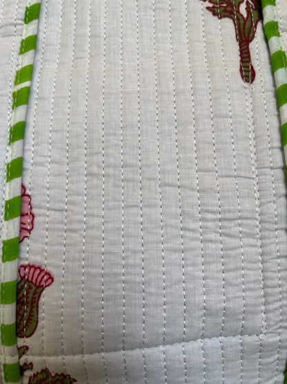 White pink floral Quilted Mini Tote Bag 10X12