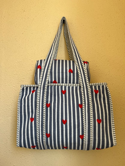 ￼ Grey heart  – Quilted Tote & Pouch Set