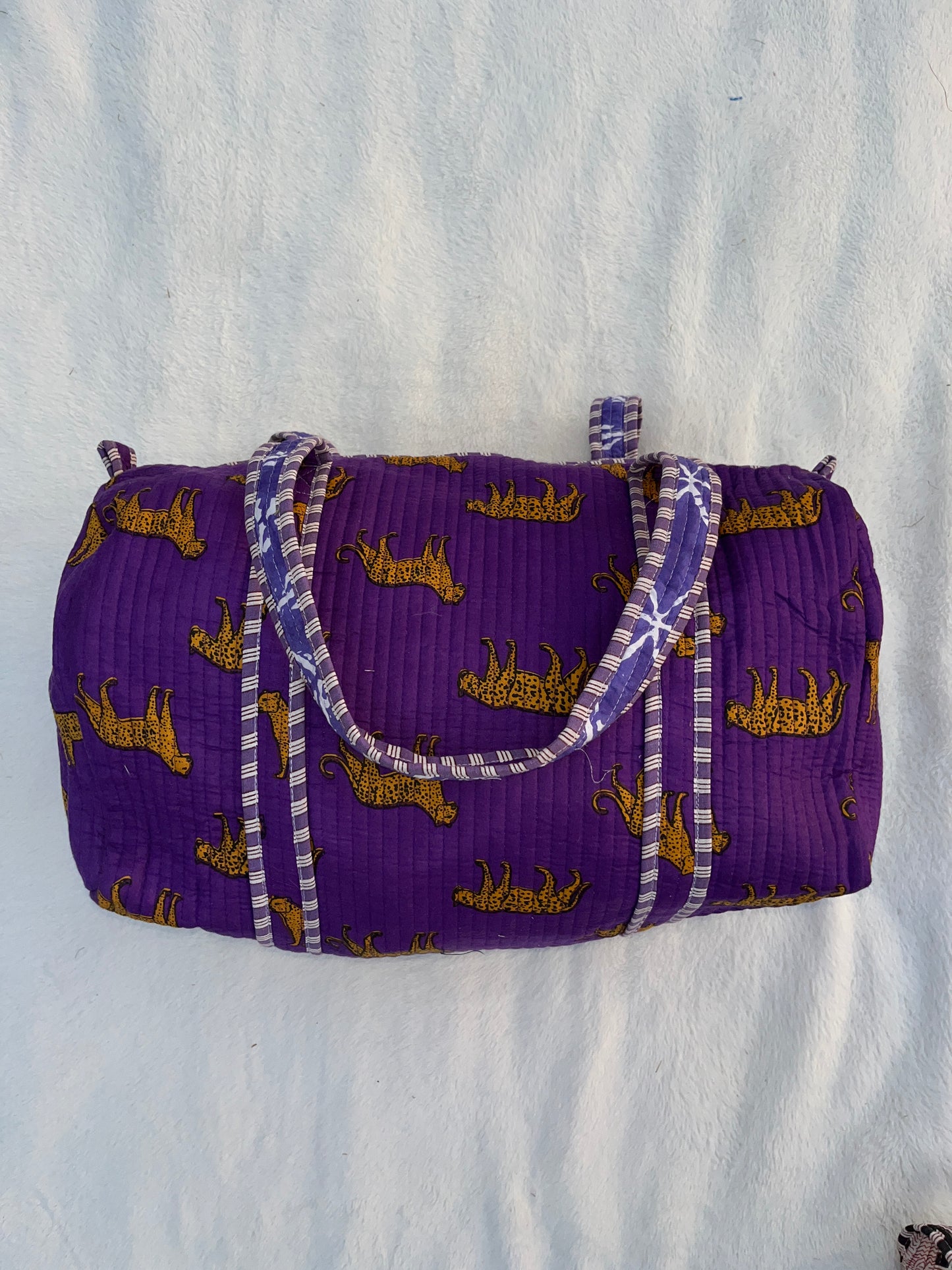 Purple Tiger Print Quilted Cotton Duffle Bag – Lightweight Travel Weekender