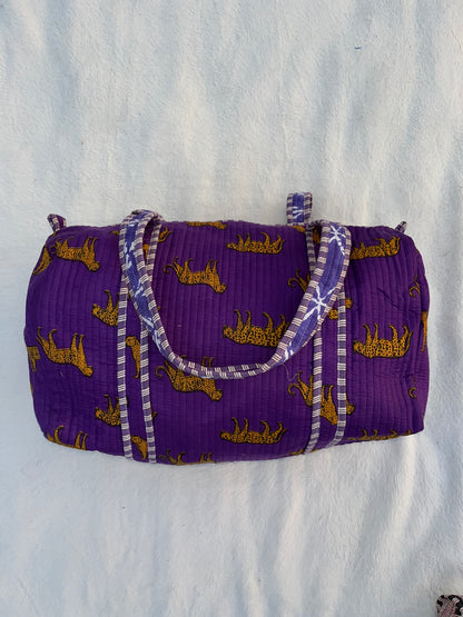 Purple Tiger Print Quilted Cotton Duffle Bag – Lightweight Travel Weekender