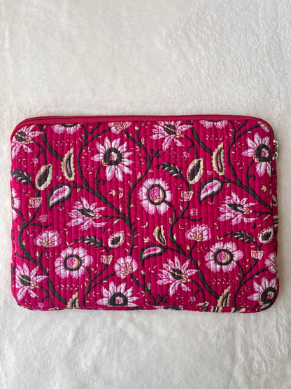 Pink Floral Quilted Laptop Bag