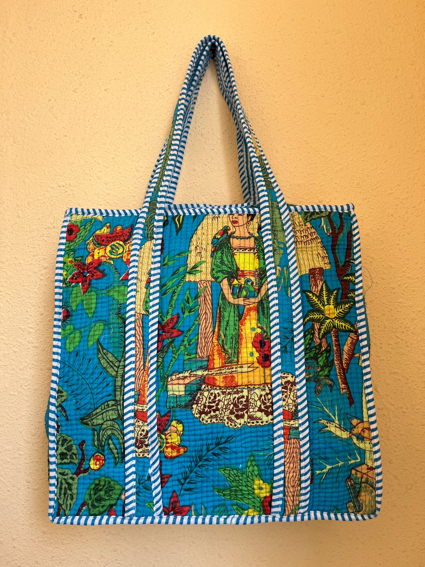 Blue Farida Quilted Mini Tote Bag 14X14
