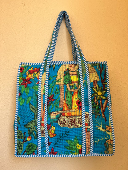 Blue Farida Quilted Mini Tote Bag 14X14