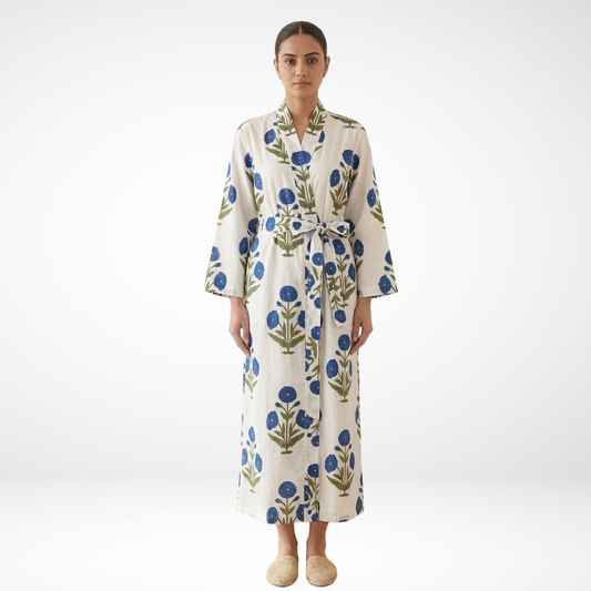 Blue Bloom Delight – Women’s Cotton Kimono