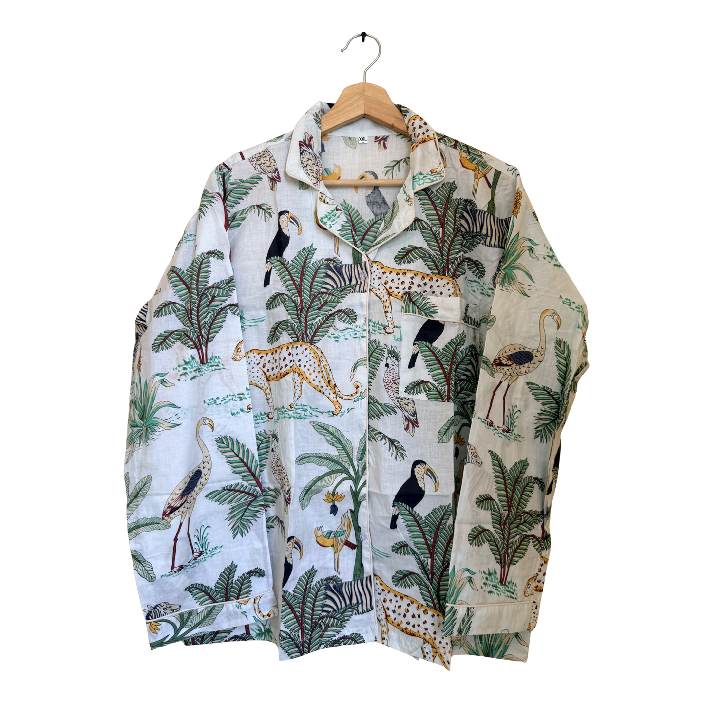 Women's White Safari Print Cotton Night Suit Set – Elegant Two Piece Pajama Set