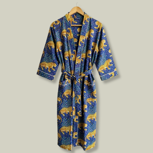 Royal Blue Cheetah Print – Women’s Cotton Kimono