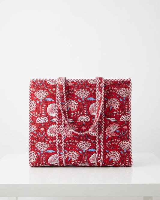 Crimson Red Bloom – Wander Tote Bag 18x18