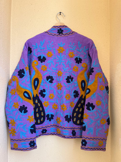 Women's Blue Suzani Reversible Jacket – Artistic Embroidered Statement Jacket
