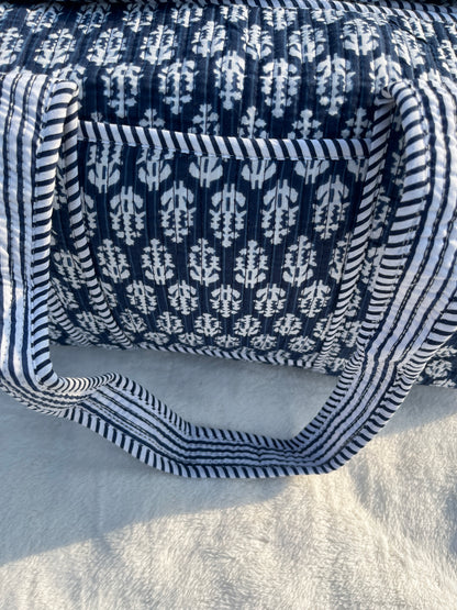 Navy blue - 2 Quilted Cotton Duffle Bag – Lightweight Travel Weekender