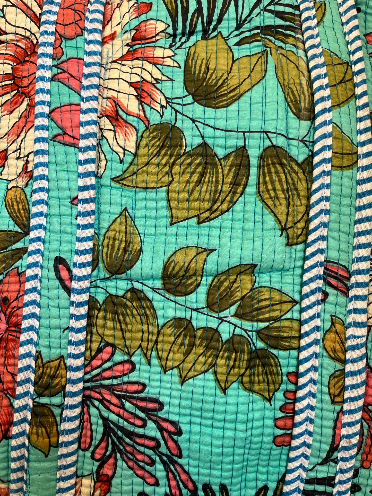Mint Blue Floral-2 Quilted Mini Tote Bag 14X14