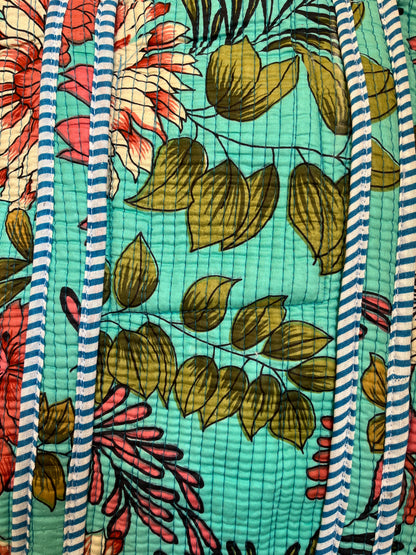 Mint Blue Floral-2 Quilted Mini Tote Bag 14X14