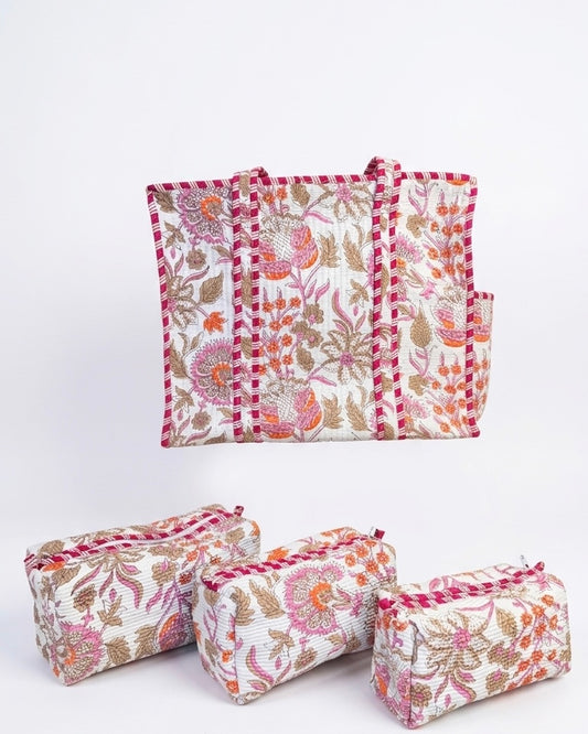 White Floral – Tote & 3 Pouch Set