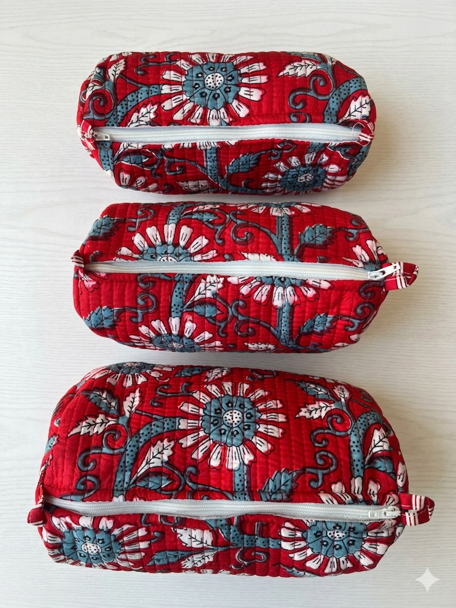 Red Blue floral – Utility Pouch Pack of 3