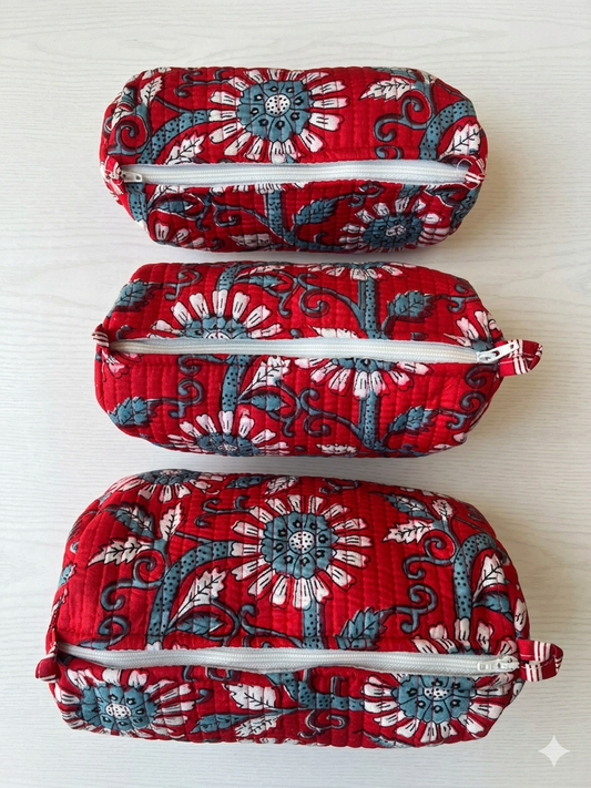 Red Blue floral – Utility Pouch Pack of 3