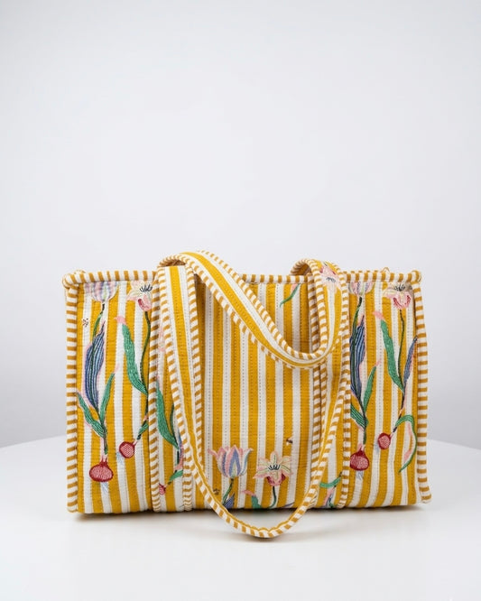 Yellow Floral -1 Quilted Mini Tote Bag 10X12